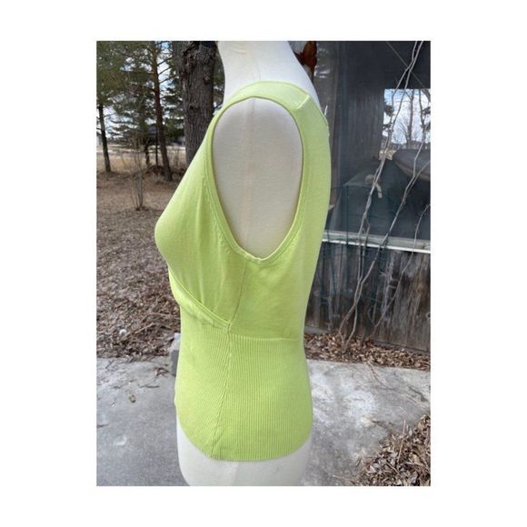 Vintage Y2K Chartreuse Sleeveless Knit Top Surplice V-Neck Fitted Poppy by N.S.D - Picture 4 of 7